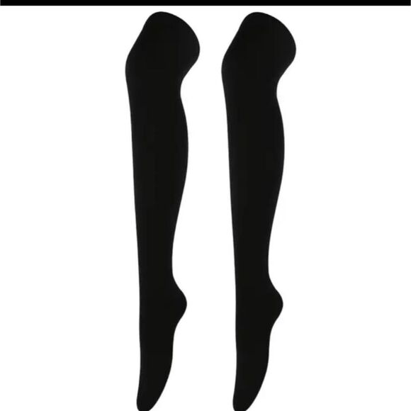 WOMEN'S Solid Black Thigh High Socks - Picture 2 of 2